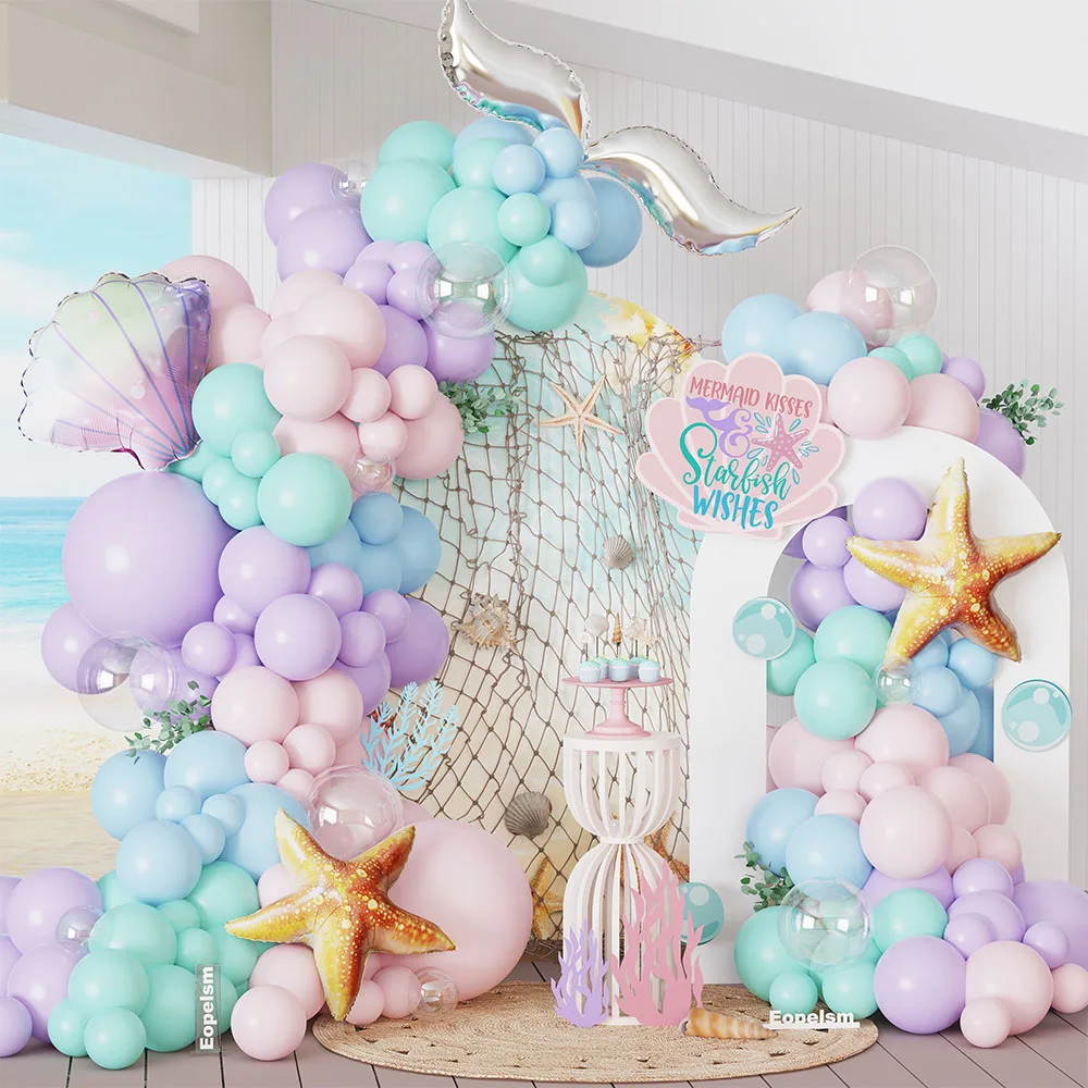

114pcs Mermaid Balloon Garland Arch Kit Starfish Foil Balloon Ocean Theme Under the Sea Girl Birthday Baby Shower Party Decorati
