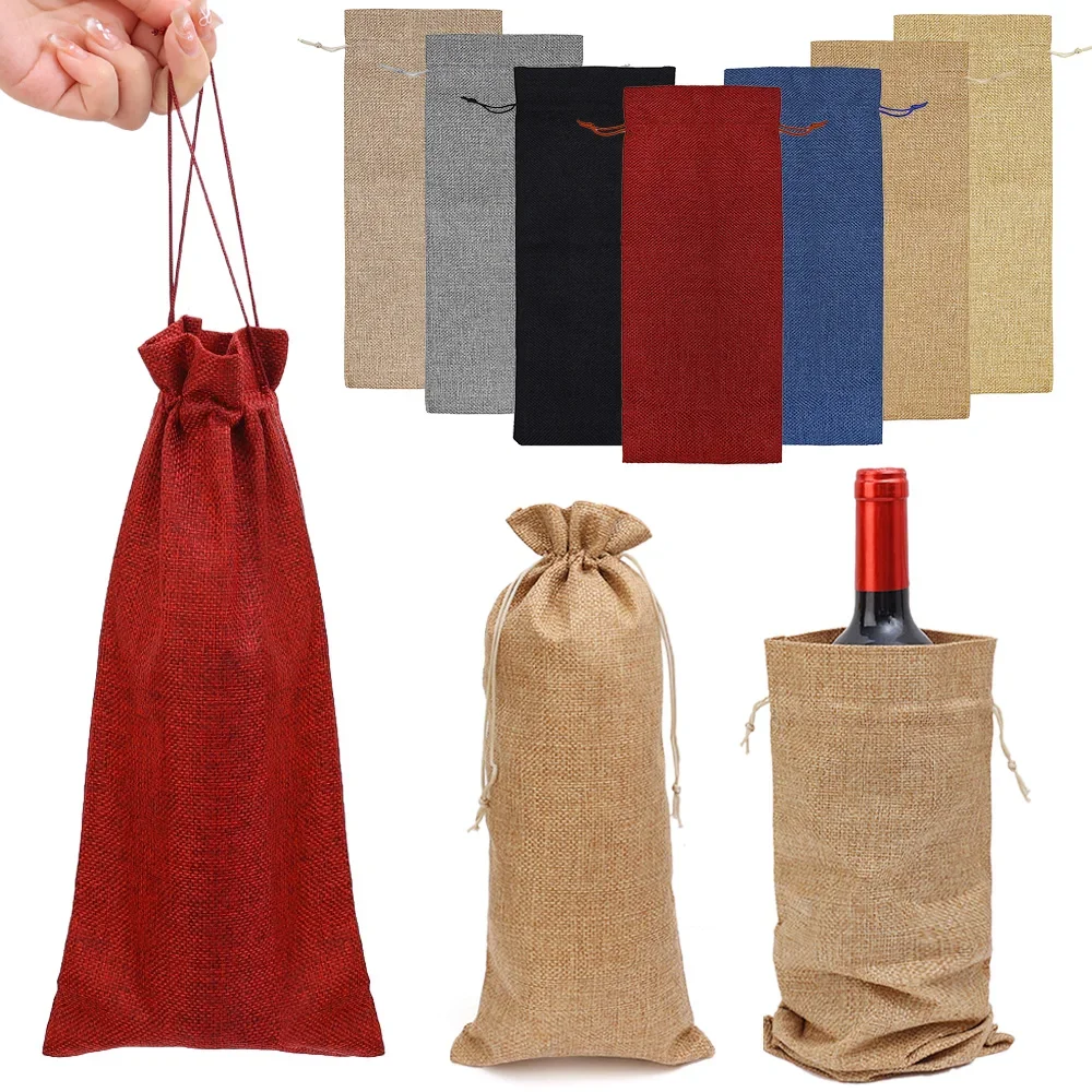 1/12pcs Merry Christmas Red Wine Bottle Covers Bags Champagne Pouches Cute Burlap Packaging Bag New Year Party Decoration Xmas