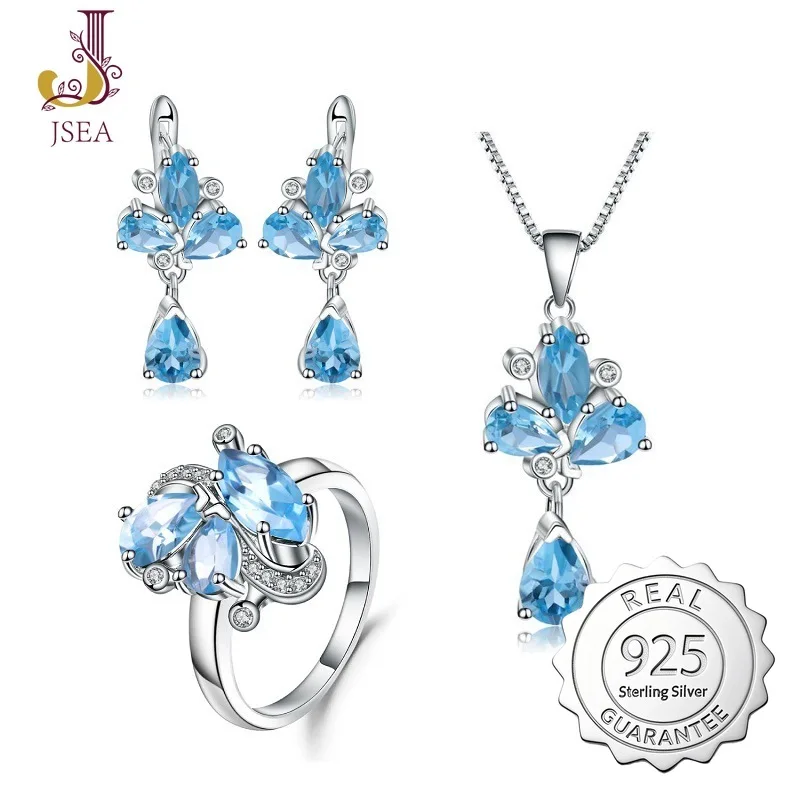 

Natural Topaz Jewelry Set - S925 Silver Ring, Necklace & Earrings with Colorful Gemstones - Unique 3-Piece Set