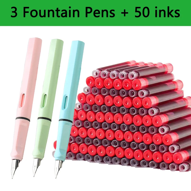 53-teiliges Füllfederhalter-Set mit austauschbarer Tinte, schwarze/blaue/rote Tinte, EF-Schulstifte, Bürobedarf, Schreibwaren zum Schreiben von Kalligraphie-Stift