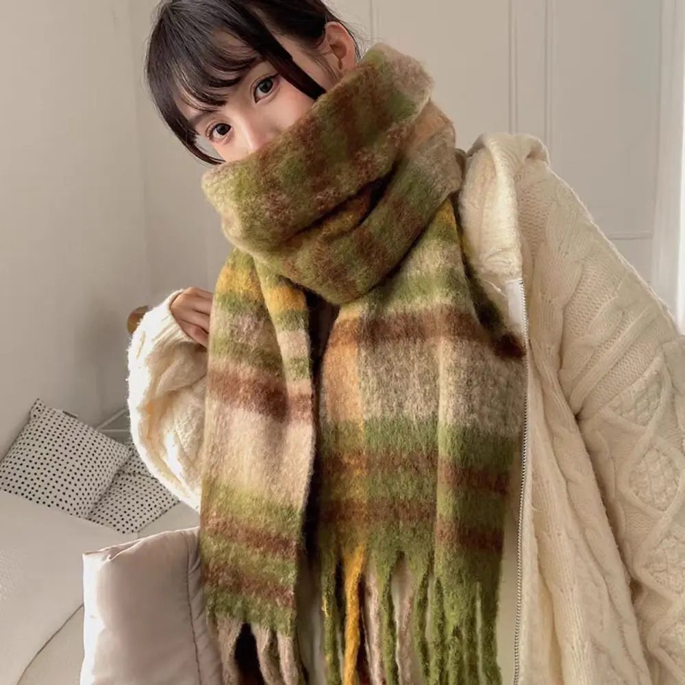 

Утолщенный клетчатый шерстяной шарф с кисточками, плюшевый цвет, длинная шаль, кашемировая шаль, шерстяные шарфы, накидка, накидки для девочек