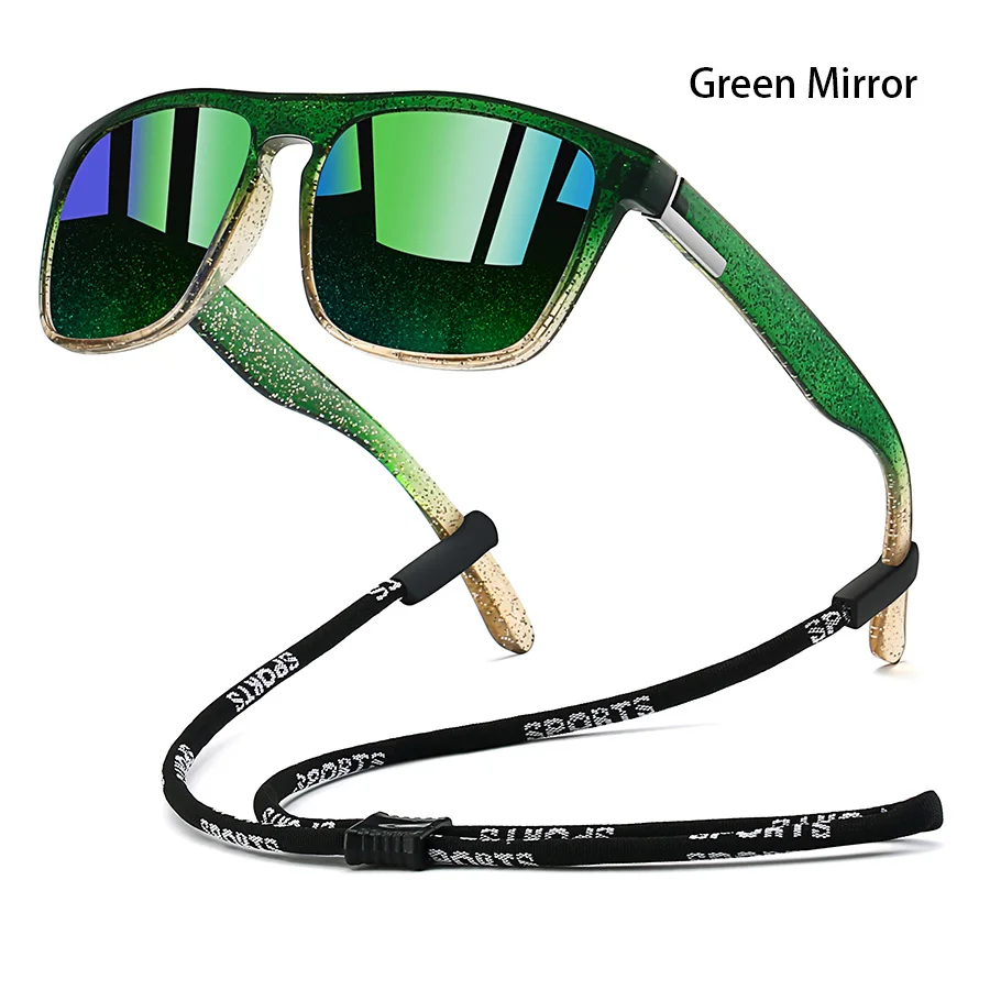 Sonnenbrille mit Kette für Männer und Frauen, klassisch quadratisch, zum Fahren, Angeln, farbenfroh, leicht, Outdoor-Schutzbrille – Detail 4