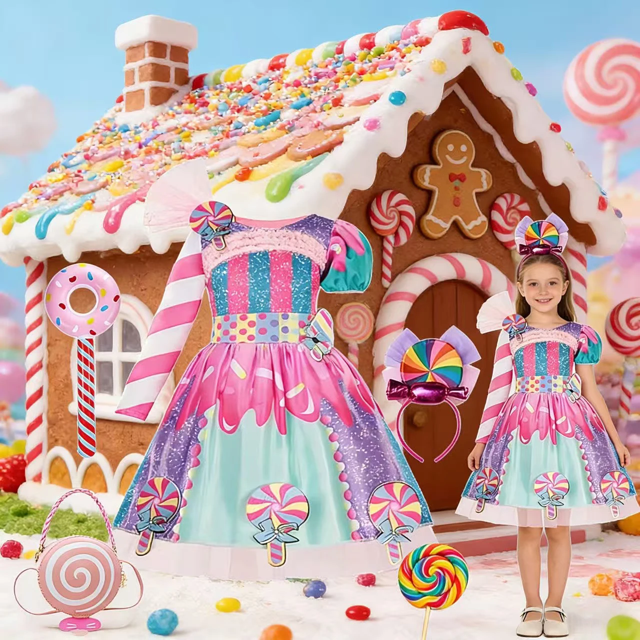 Mädchen Kleid Regenbogen Candy Fairy Lollipop Cosplay Karneval Halloween Purim Mädchen Geburtstag Parsty Kostüm Kleid