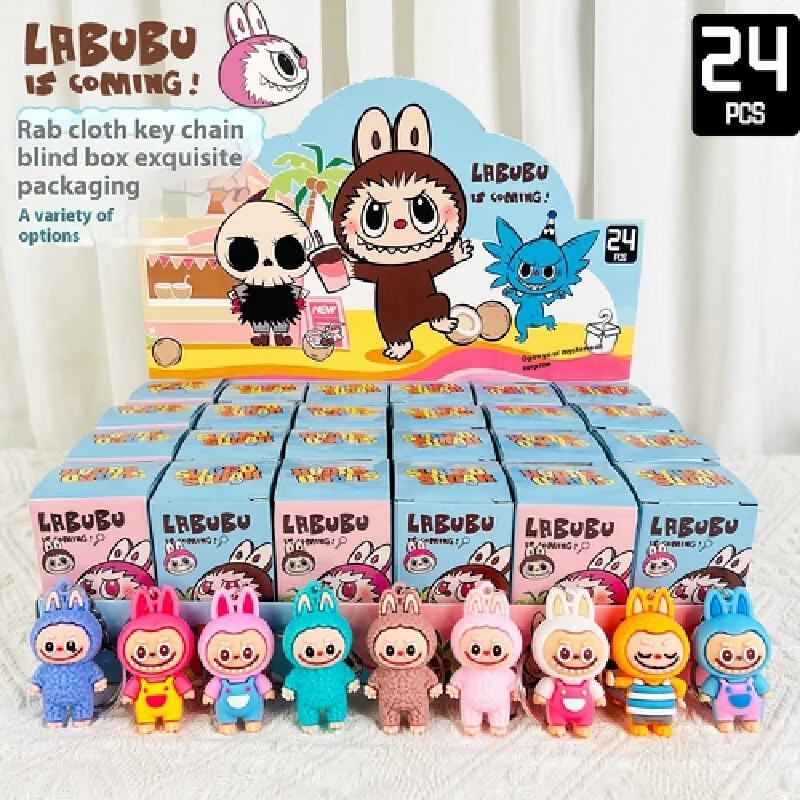 24 Labubu periférico de animé caja ciega muñecas Pvc pequeños colgantes lindos llaveros de dibujos animados caja ciega decoraciones colgante de moda Hangi