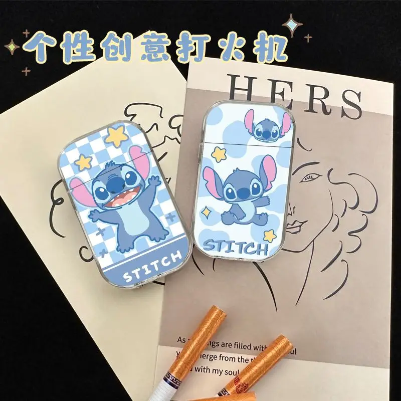 Stitch cartoon style creative red flame gas windproof lighter super cute love kawaii birthday gift for girlfriend boyfriend