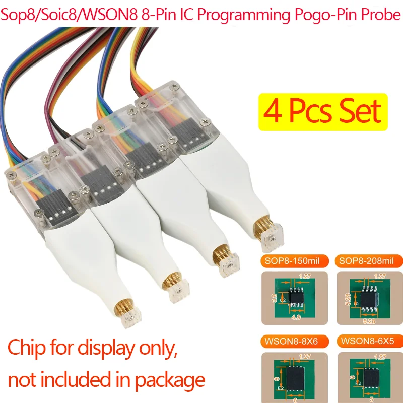 NEW 4PCS SOP8 WSON8 Programming Probe Cable Spring Test Needle For Flash EEPROM IC Chip Download Programmer
