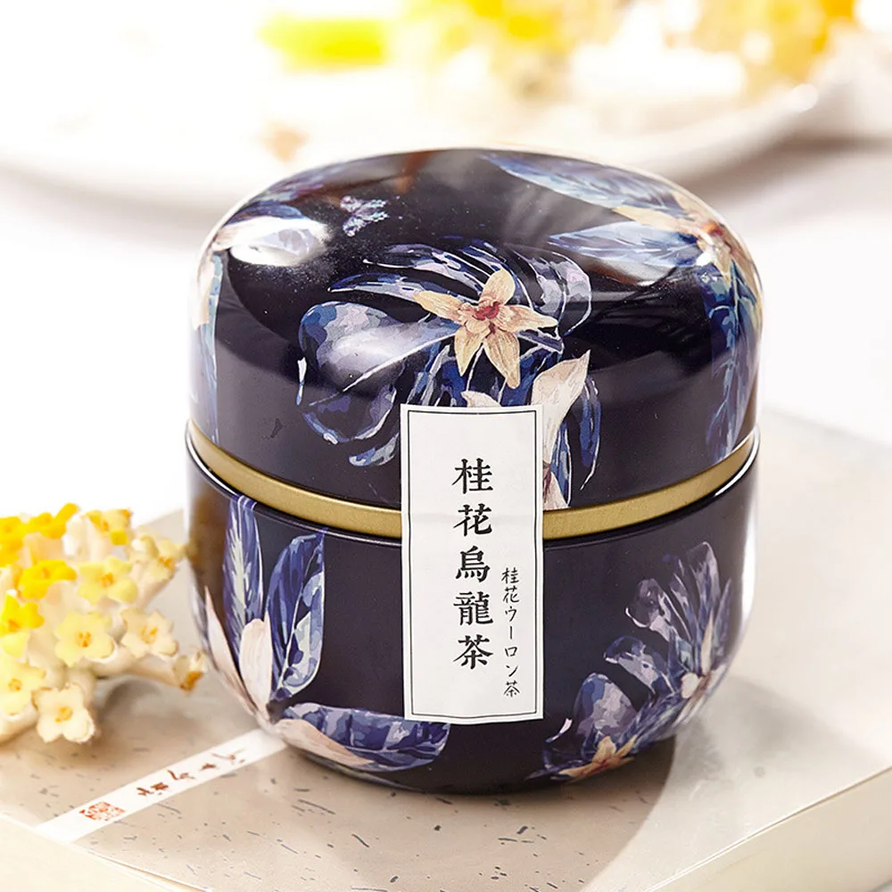 

Japanese Style Flower Small Round Mini Portable Tin Plate Canister Packaging Box Storage Box Tea Cans Containers