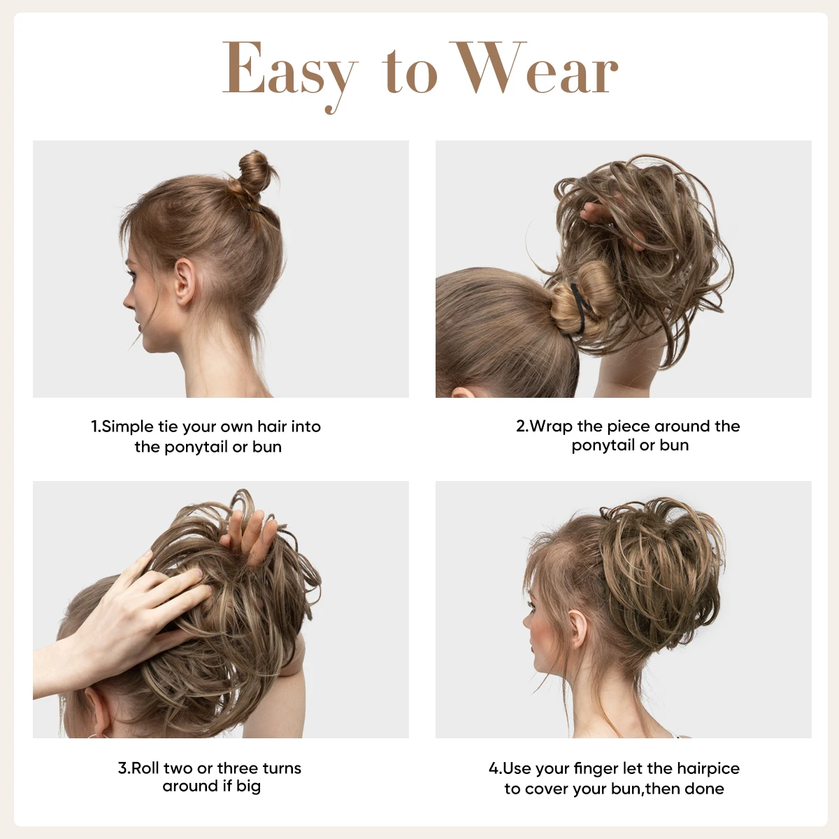 Elegant Synthetic Elastic Messy Bun Fake Hair Chignon Nice Curly Scrunchie Updo Donut Hairpieces Bands Bundle Tail For Women