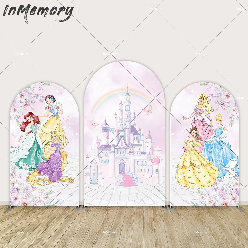 

Watercolor Pink Castle Princess Girl Bitthday Chiara Arch Backdrop Cover Flower Snow White Tangled Cinderella Arched Banner Wall