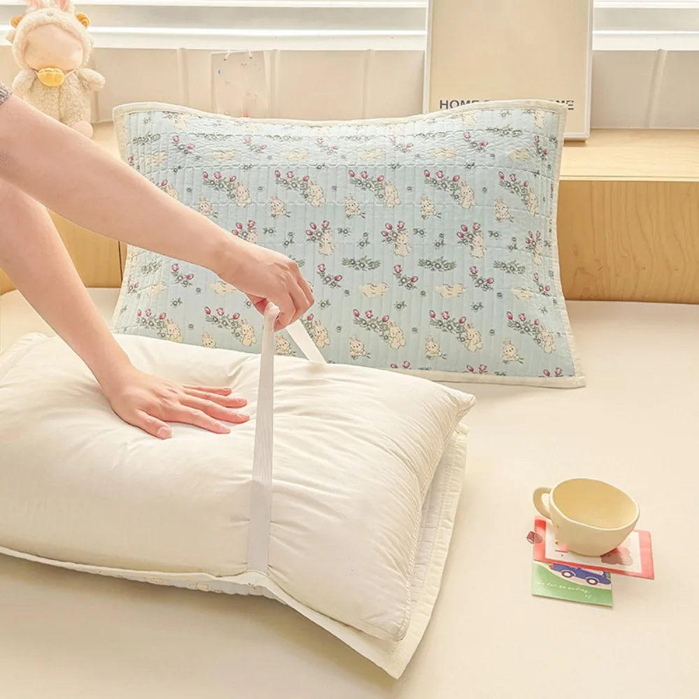 

Durable Cartoon Printing Cotton Pillowcase Quilted Elastic Band Pillow Insert Protector Non-slip Washable Pillow Cover Dormitory