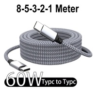 60W USB C To Type C 1M 2M 3M 5M 8M Cable PD Fast Charger Data Cord Universal Extended Nylon Braided Wire For IPhone 15 16 Xiaomi