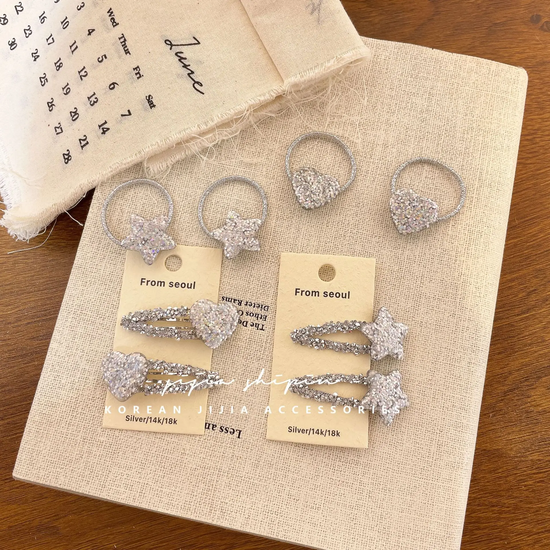 

Korean silver love hair band girl break clip girl broken diamond star edge clip bangs clip sweet versatile hair accessories