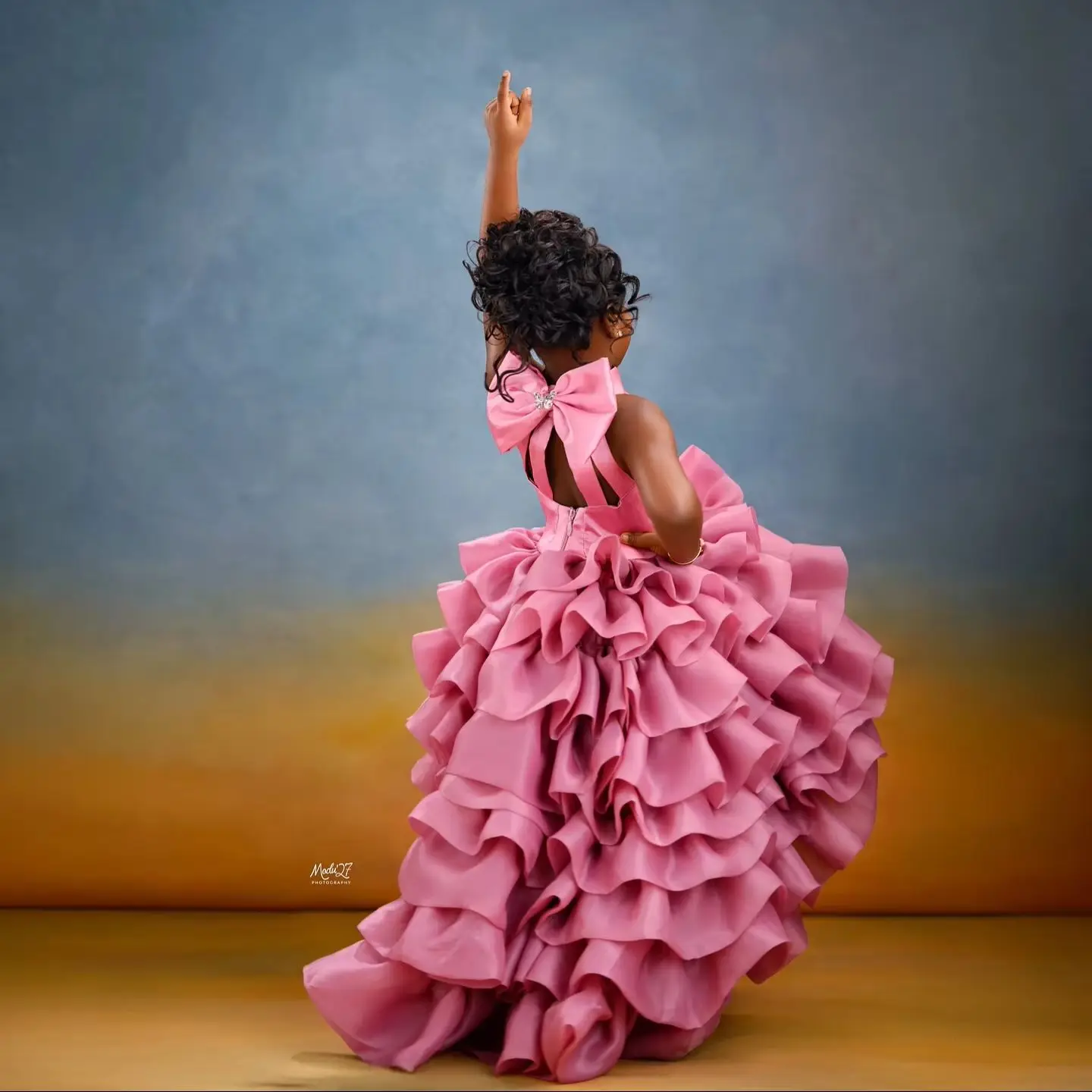 Pink High Low Flower Girl Dresses For Wedding Toddler Ruffles Birthday Party Photo Shoot Ball Gown Customized image 2