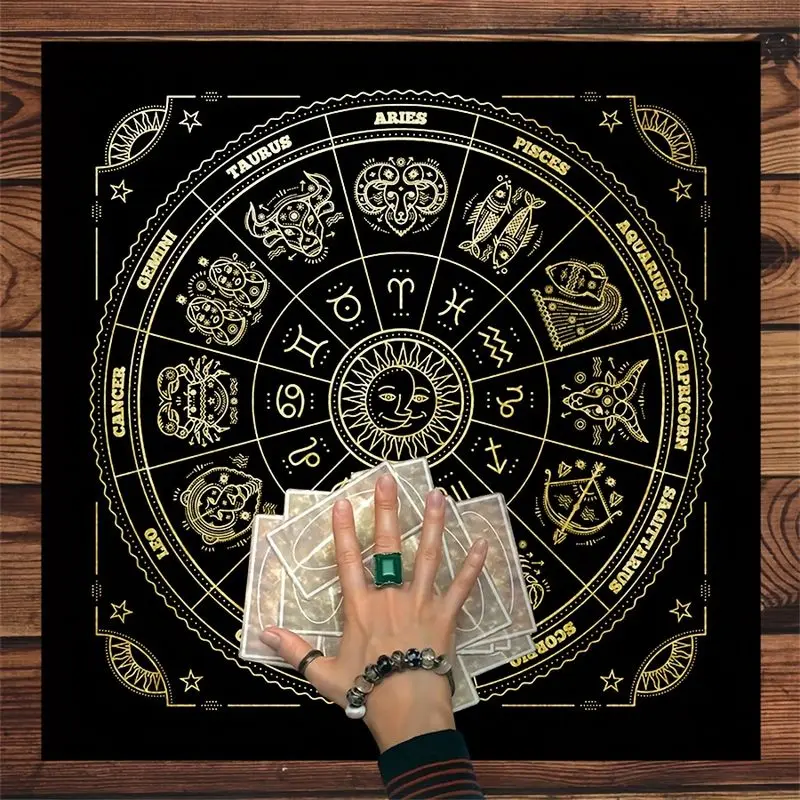 VIKAMA Hot Stamping Twelve Zodiac Star Chart Tarot Tablecloth Ceremony Tarot Card Divination Table Cushion Card Deduction