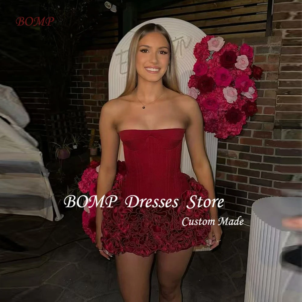 

BOMP Luxury Ruffles Red Prom Party Dresses US Women Mini Short Wedding Party Gowns Christmas Formal Evening Gowns Customized