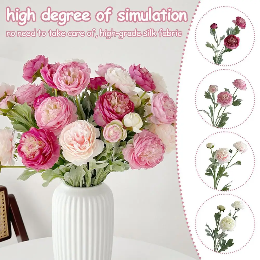 Lebensechte Künstliche Ranunkel-Blumen Eleganter Pfingstrosenstrauß für Hochzeitssträuße Heimdekoration Künstliche Pfingstrosen-Pflanzen – Detail 4
