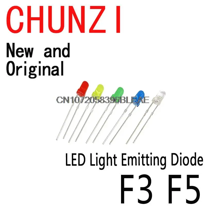 100PCS LED Red Green Yellow White Orange Blue 3MM 5MM  LED Light Emitting Diode F3 F5