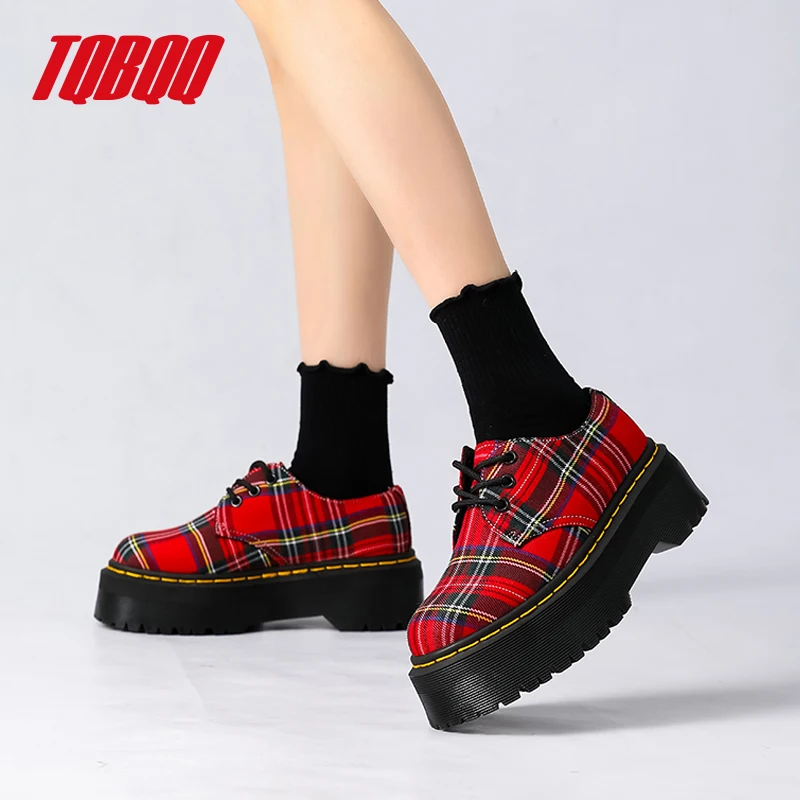 

Women's Tartan Height Heel Ankle Boots Platform Chunky Lace Up Shoes Winter Casual Fashion Gift