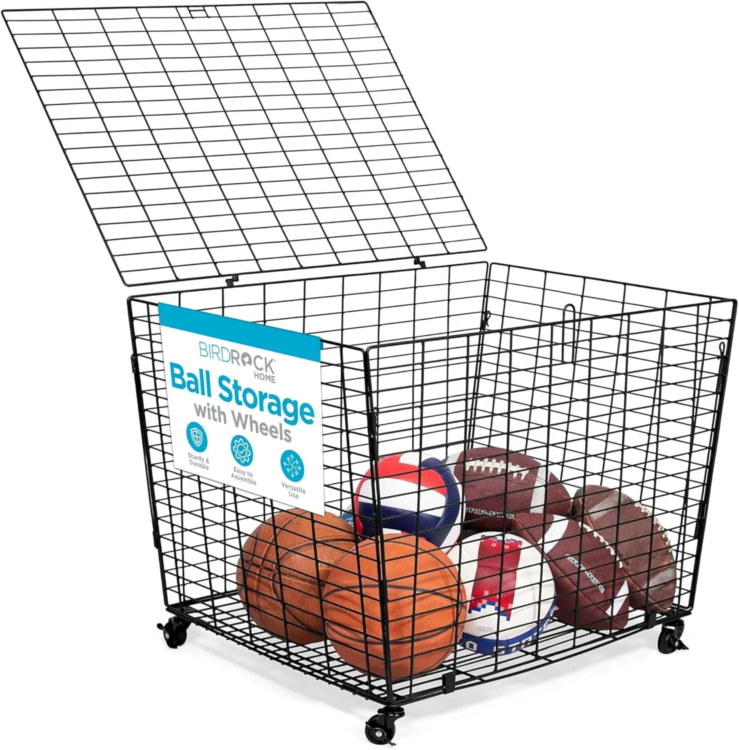 

- Ideal for Basketball, Football, Soccer, Baseball - Lockable Ball Storage Locker with Lid for Gym, Garage or Outdoor Use