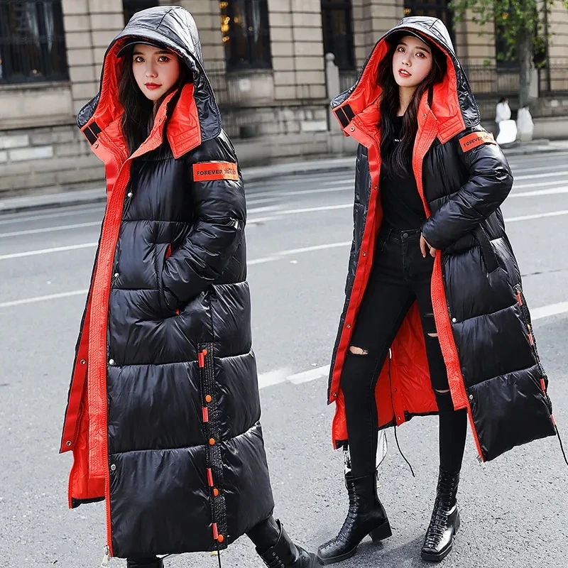 2023 Winter Cotton-padded Coat X-long Down Jacket Women Fashion Thicken Puffer Jacket Lady Windproof Overcoat Warm Hooded Parkas