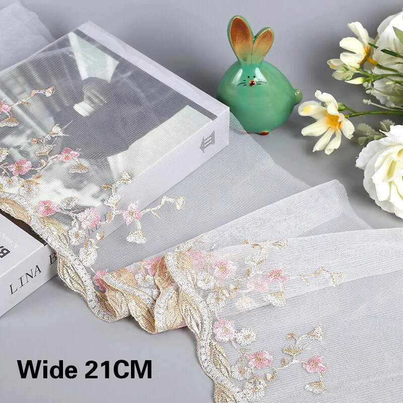 21CM Wide Pink Grey Embroidery Exquisite Lace DIY Ladies Wedding Children's Clothing Lace Fabric Cradle Home Textile Sofa Trim