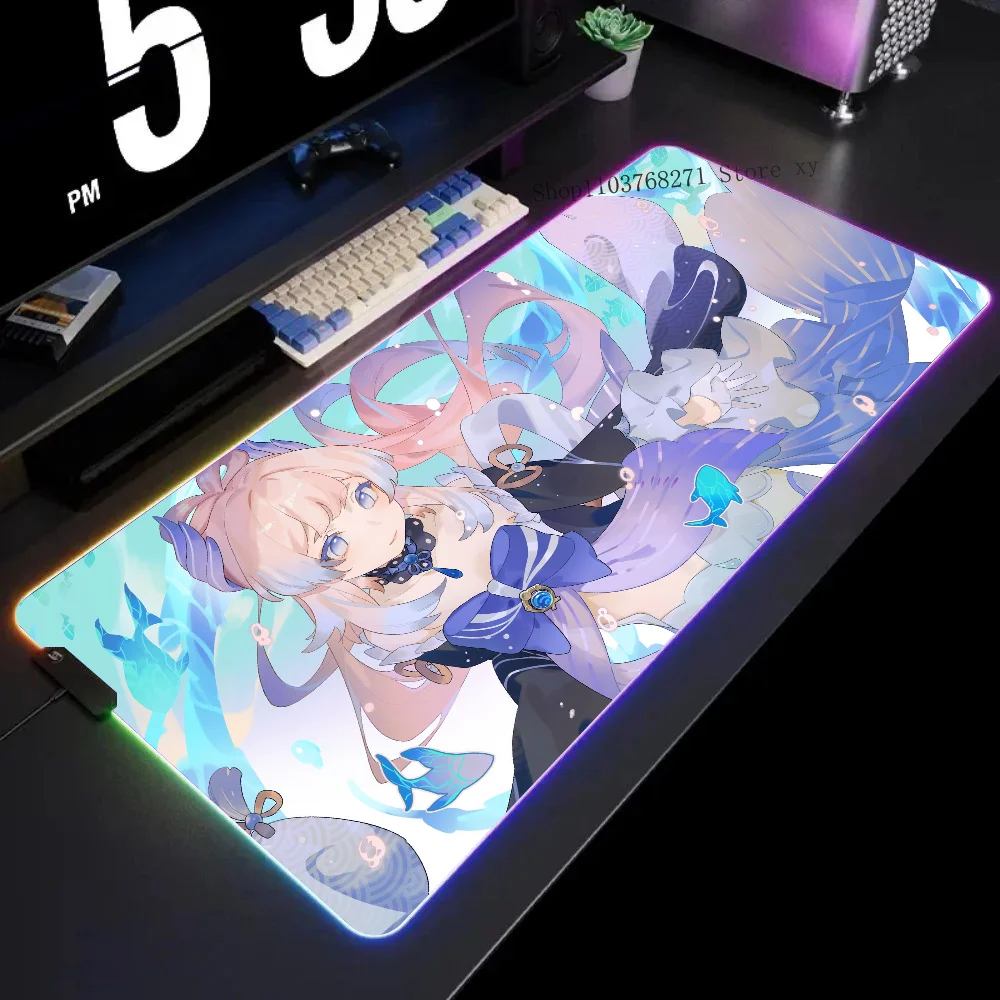 Sangonomiya Kokomi Genshin Impact Mousepad XXL RGB Gaming Mouse Pads HD Black Gamer Accessories Large LED