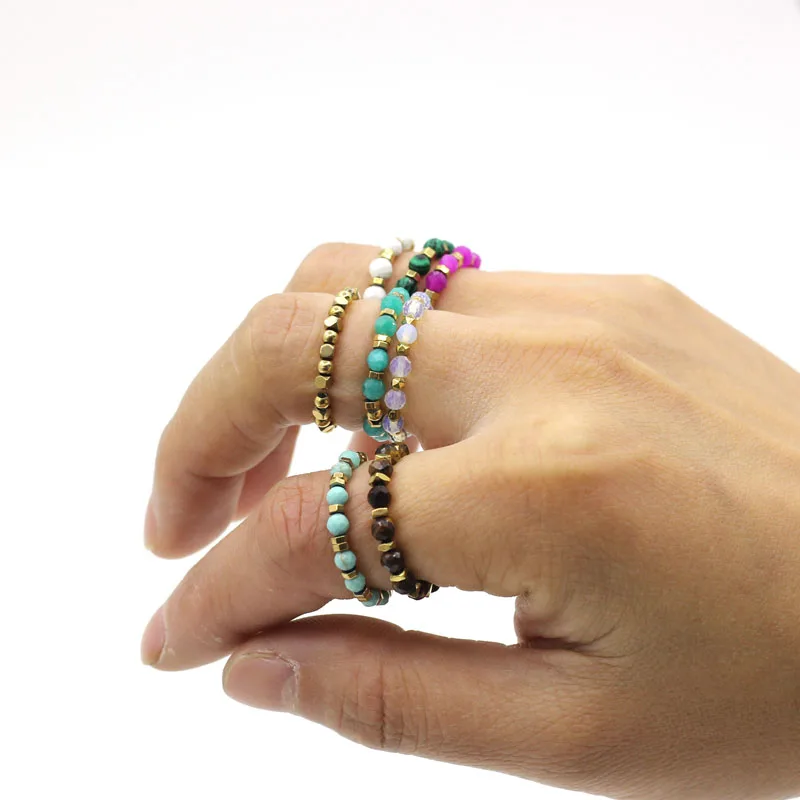 Natuursteen Natuurlijke Parel Rvs Handgemaakte Kralen String Ring Voor Vrouwen Trend Sieraden Geschenken Vinger Ring Vrouwelijke Gift