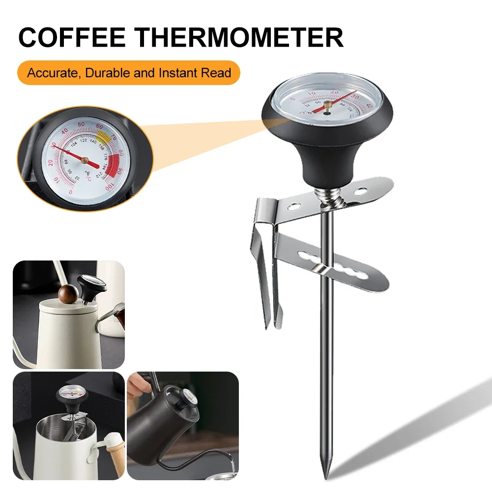 Stainless Steel Milk Frothing Thermometer Coffee Temperature Monitor 0℃~100℃/32℉~212℉ for Froth Chocolate Cappuccino Food