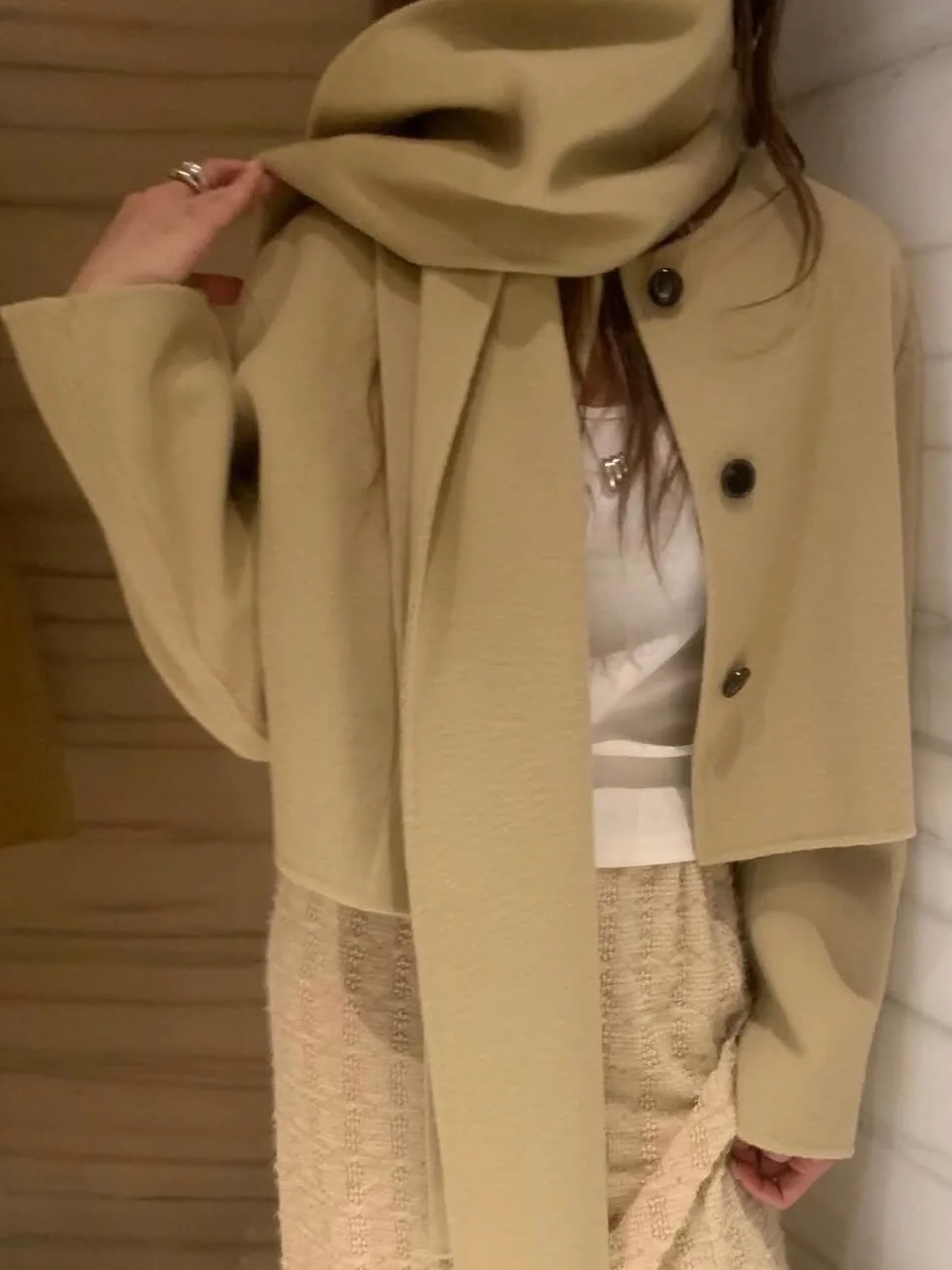 

Ele осенне-зимнее шерстяное пальто, женский шарф, круглый, на пуговицах, верхняя одежда, модное, элитное ощущение