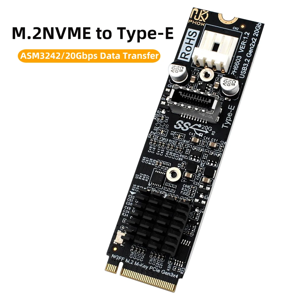 U​SB 3.2 20Gbps Type E Front Panel Socket to M.2 M-key NVME PCIE Expansion Riser Card for Motherboard