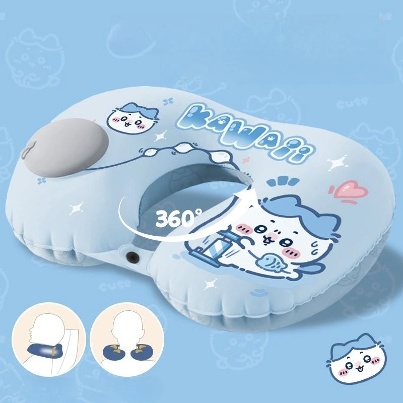 Anime Cartoon Kawaii Push Type Inflatable U-shaped Pillow Travel Portable By Plane High Speed Rail Sleep Neck Pillow Chiikawa