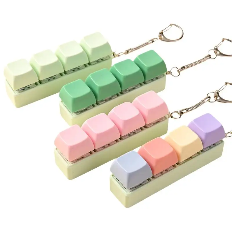 Adult Keycap Fidget Toy Keychain Four Key Button Design Stress Relief Portable Anxiety Reducer for Daily Use
