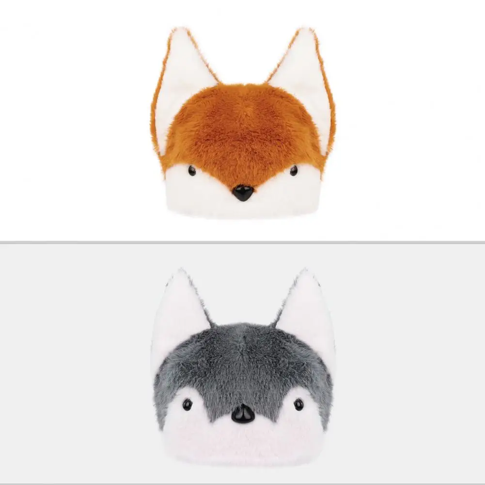 Soft Winter Cap Double Plush Headwear Plush Hat with 3d Ears Double-sided Fox Wolf Fuzzy Warm Hat Cute Cosplay Party for Men