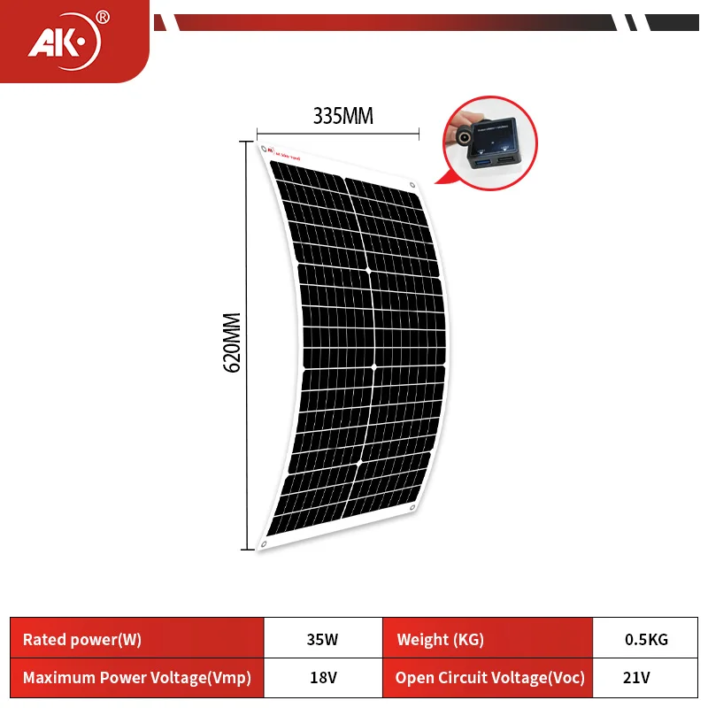 AK 35W flexible solar panel 21v 18v high efficiency battery charger module is suitable for camping car boat RV solar panel