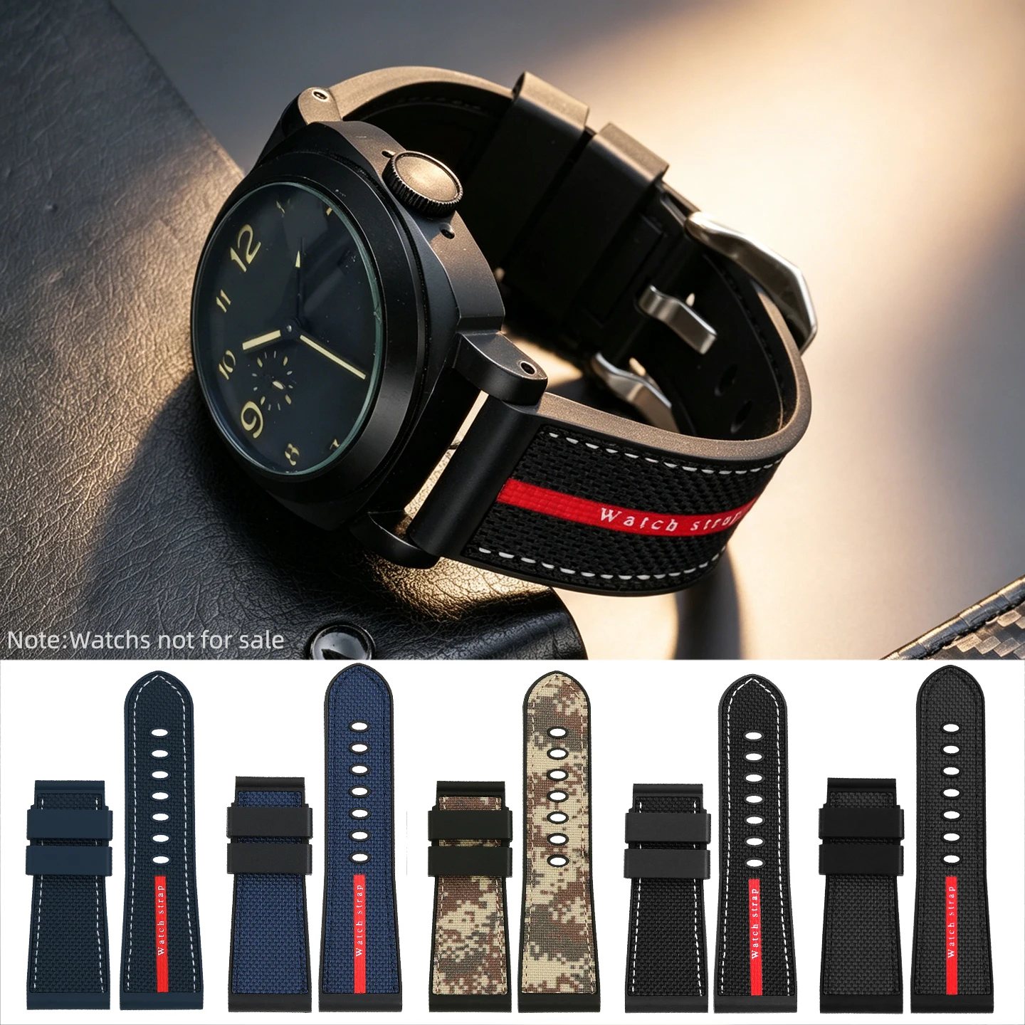 

Camo Nylon Rubber Watch Strap 24/26mm For Panerai PAM01314 PAM00441 111 438 Submersible Luminor Men Replacement Band