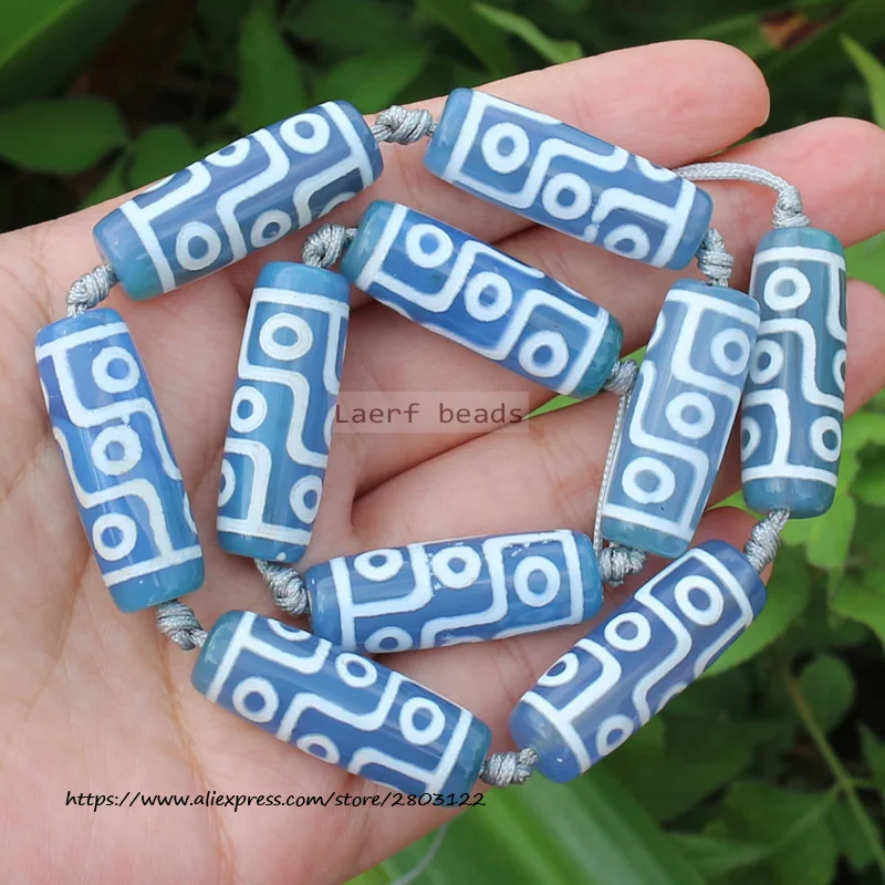 10x30mm Yellow Blue Old DZI beads Tibet Olivary Agat stone Oval DIY Pendant Loose Beads 6pcs