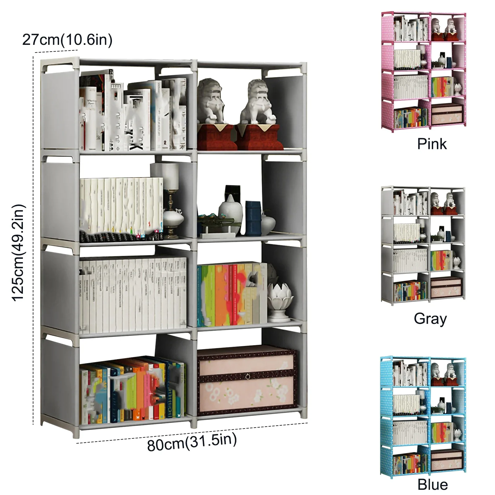 Simple Combination Bookcase Organizer Shelf Double Row Bookshelf 4 Layers File Ornament Toy Storage Rack for Studing Living Room