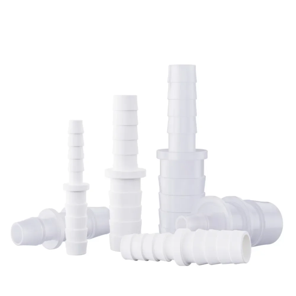 1.6-32mm Pagoda Plastic Equal Diameter Two-way Direct Through Hose Joint Water Pipe Outer Hexagonal  Flat Mouth PE PP