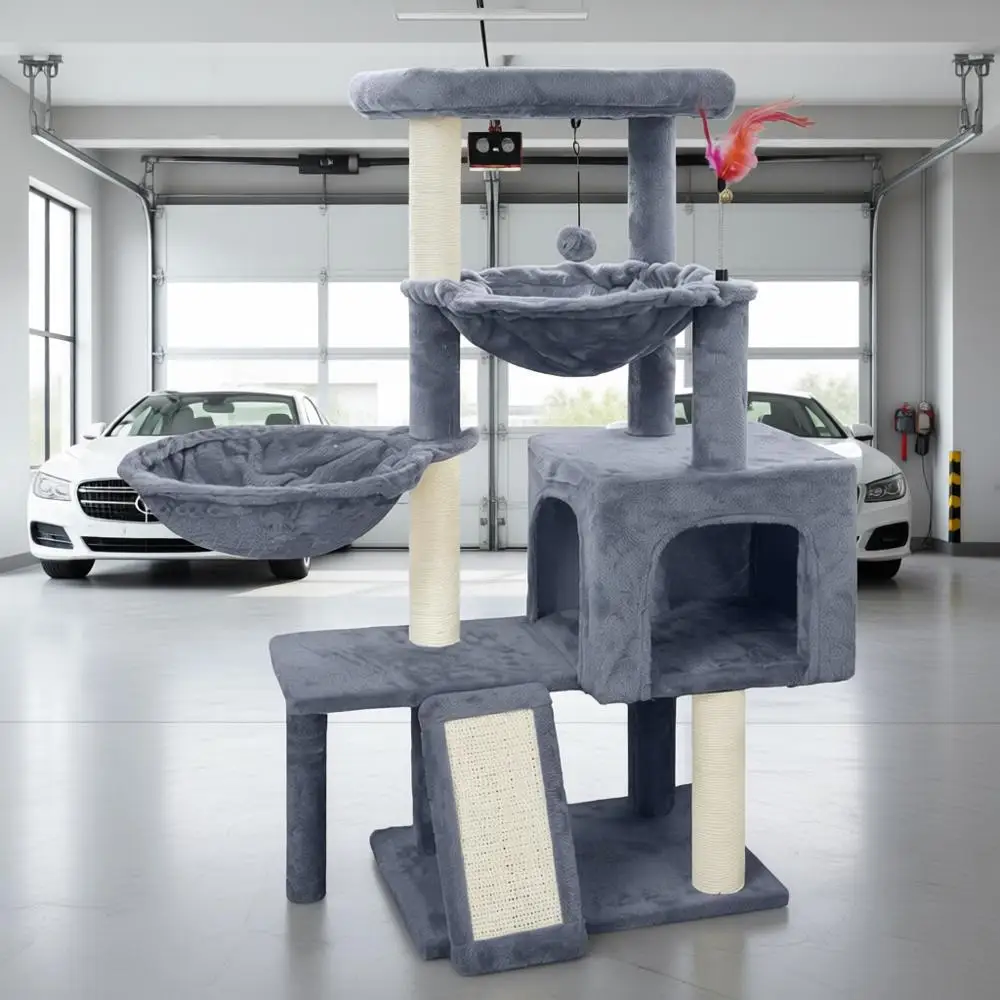 

Cat Tree with Condo, Hammocks, Scratching Posts, Pads, Tower, Indoor Activity Centre, Playful Toy Balls, Grey