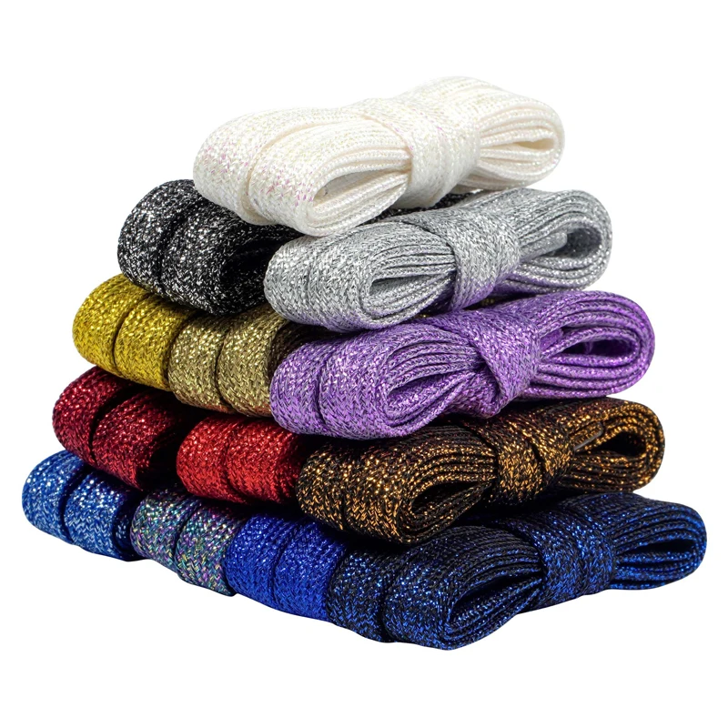 Colorful Flat Shoe Laces Fashion Metallic Glitter Shoelaces From Sparkly Shoe Laces for Athletic Running Sneakers 1CM Width Lace