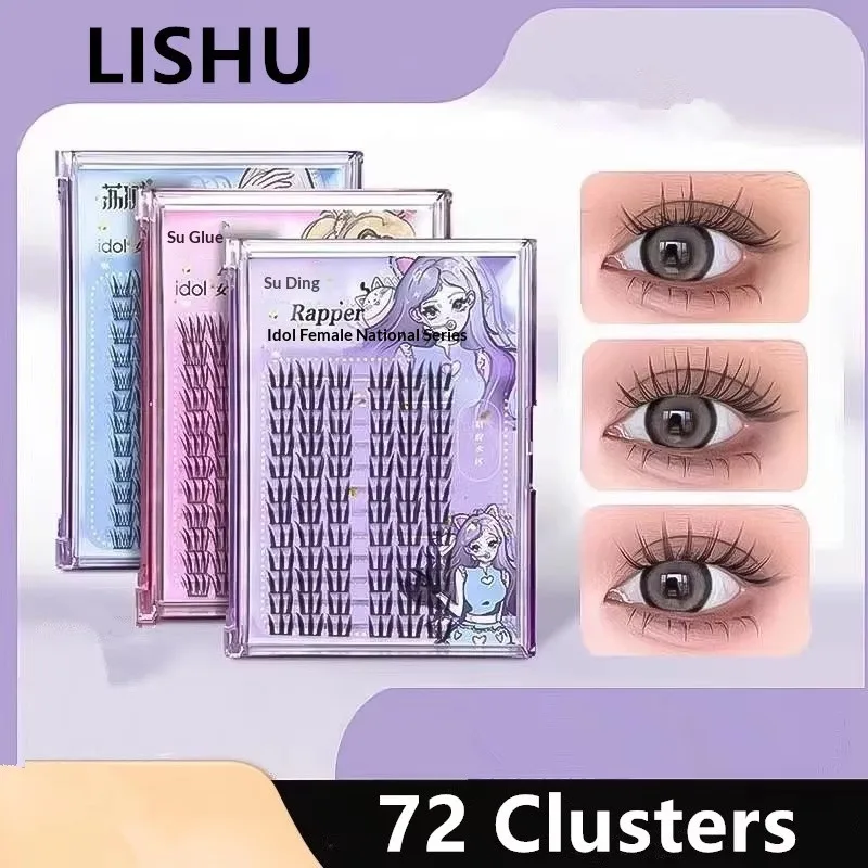 Lishu False Eyelashes Manga Reusable Natural Thick Long Fluffy Lashes Enlarge Eyes Daily Makeup Applicator