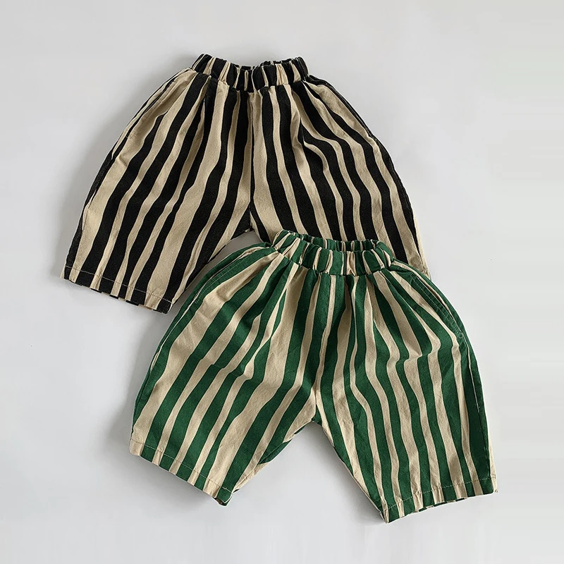 

Korean Personality Irregular Stripes Children's Calf-Length Pant Summer New Boys And Girls Cotton Breathable Casual Pants WTP140