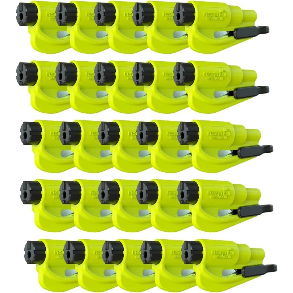 

Emergency Keychain Tool Set, 25-Pack, Dual Function Seatbelt Cutter and Window Hammer, Made in USA, Yellow