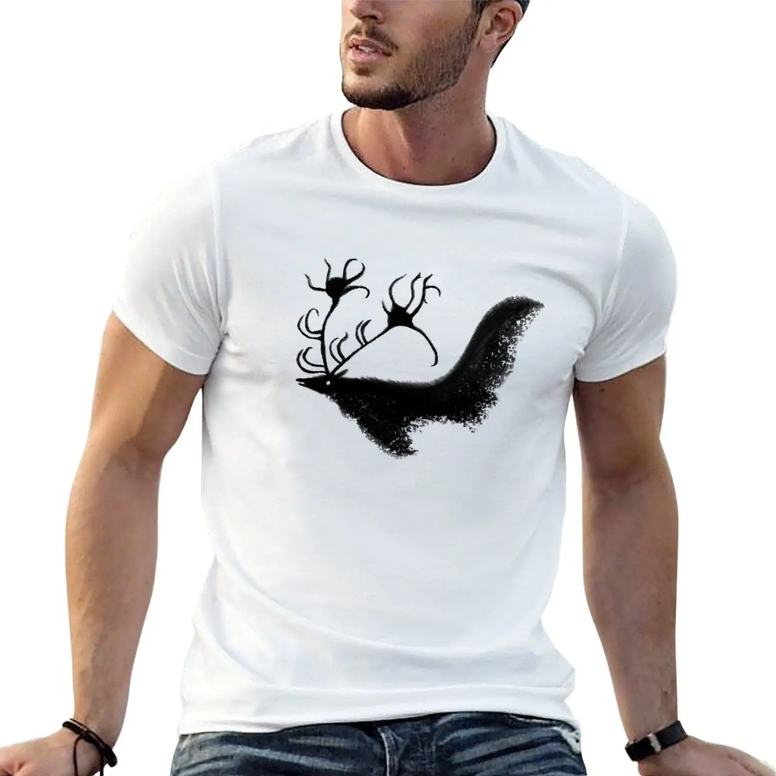 Prehistoric cave painting of a stag from Lascaux Cave T-Shirt Large Size Loose Casual Tee
