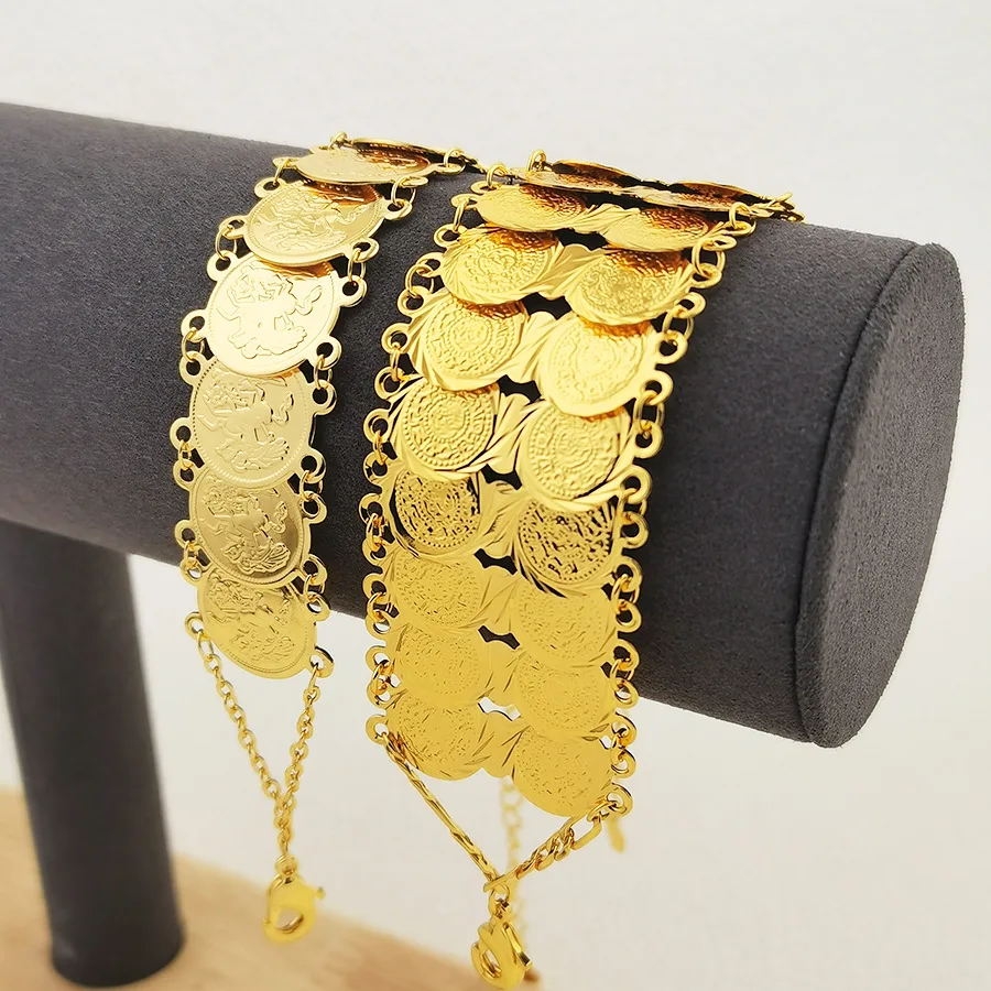 9999 gold European fashion round coin chain coin bracelet for Bohemian, African, Middle Eastern brides and wedding wear