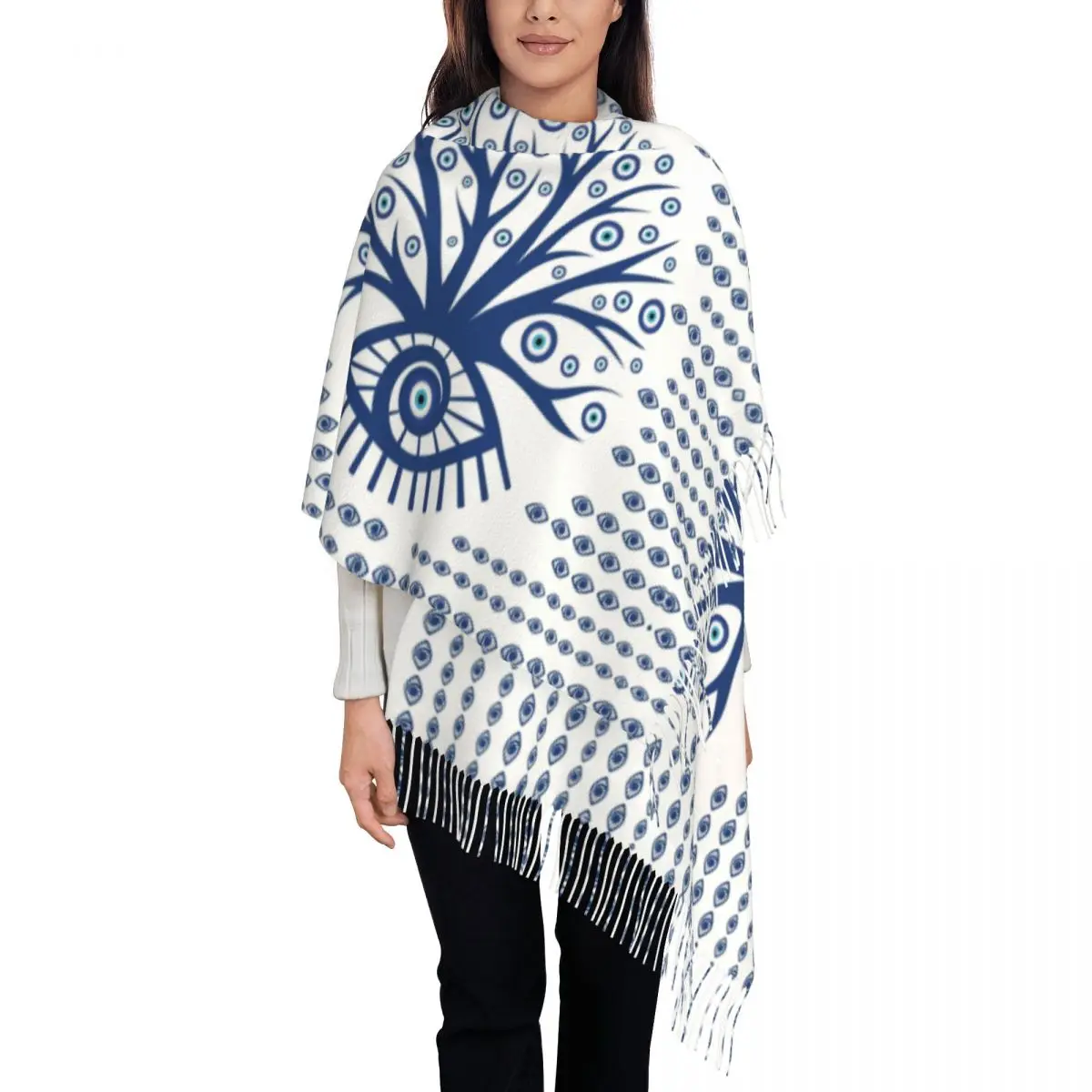 

Personalized Print Greek Evil Eye Tree Mati Scarf Men Women Winter Fall Warm Scarves Matiasma On White Turkish Shawl Wrap