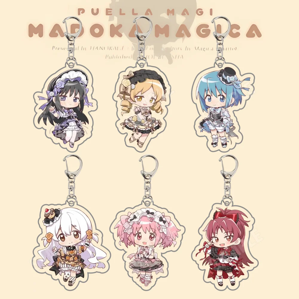 Madoka Puella Magi Madoka Magica 6CM Acrylic Keychain Homura Mami Kyoko Collectible Gift for Fans Cute Lolita Dress Chibi Ver.