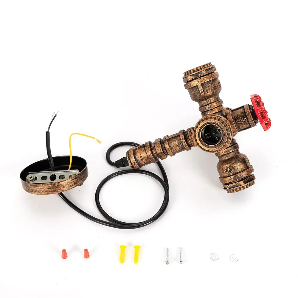 الصناعية Steampunk قلادة ضوء 4 أضواء انبوب ماء قلادة ضوء الثريا خمر البخار الشرير مصباح معلق تركيبة إضاءة #5