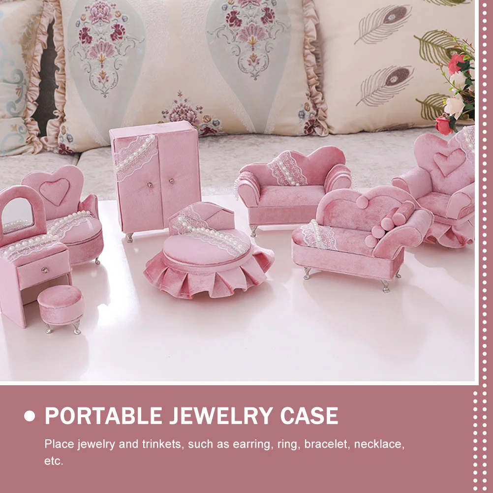 

Sofa Jewelry Box Pearl Lace Design Stylish Jewelry Organizer Desktop Storage Case for Rings Necklaces Earrings Bracelets