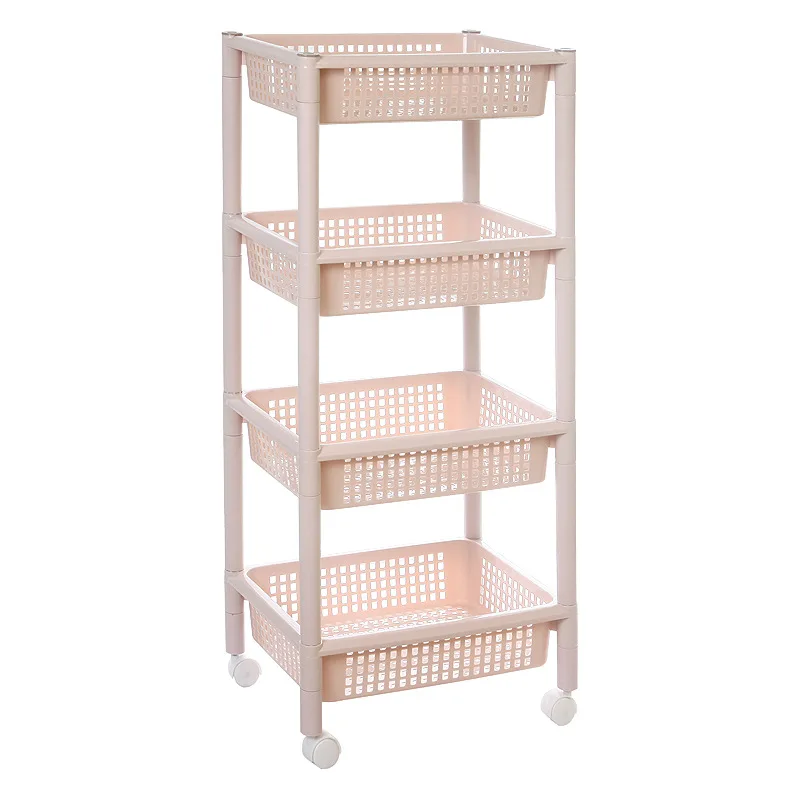 New plastic four-layer sliding wheel storage rack kitchen living room bathroom simple fashion storage rack